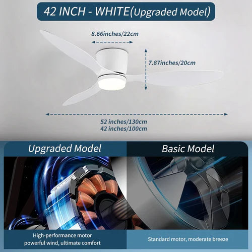 XINGOO Ceiling Fan White Low Floor Ultra Thin 17cm DC Ceiling Fan With