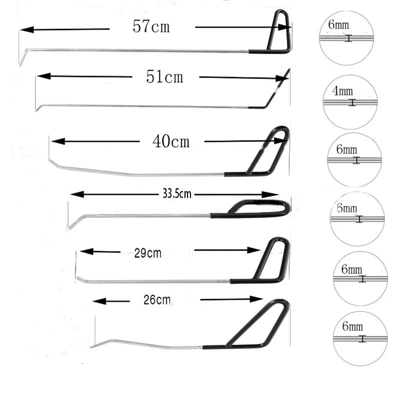 6/17Pcs Car Dent Repair Hooks Stainless Steel Push Rods Car Body Dent