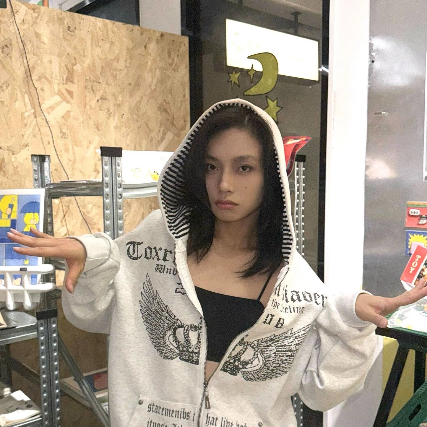 Vintage Sweatshirts 2024 Women's Clothes White Print Tunic Hooded Y2k