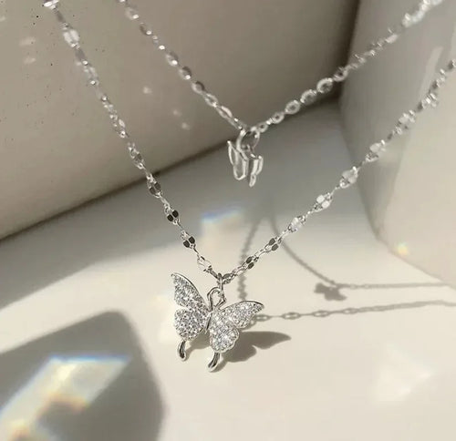 Punk Butterfly Pendant Necklace Women Y2K Crystal Light Luxury Egirl