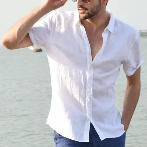 Summer Cotton Linen Shirts For Men Casual Short Sleeved Shirts Blouses