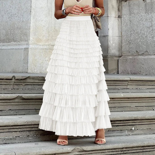Elegant Skirts for Women Summer Autumn Women High Waist Mesh Polyester