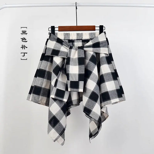 Summer Casual Retro Irregular Women Skirt Bow-knot Elastic Waist Shirt