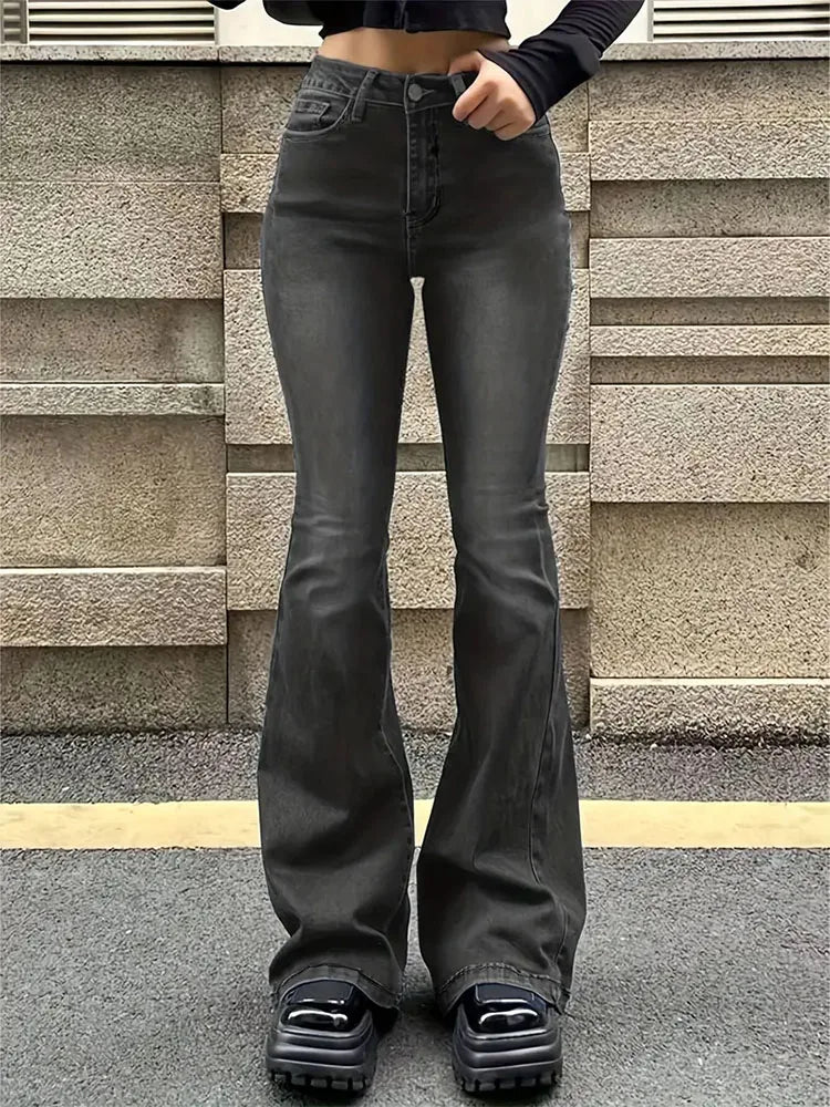 Women Flare Stretch Moustache Jeans Fashion Skinny Bell Bottom High