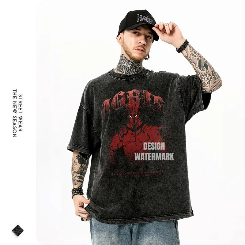 Anime S-Solo L-Leveling Shirts Vintage Washed Sung Jin-Woo T-shirt