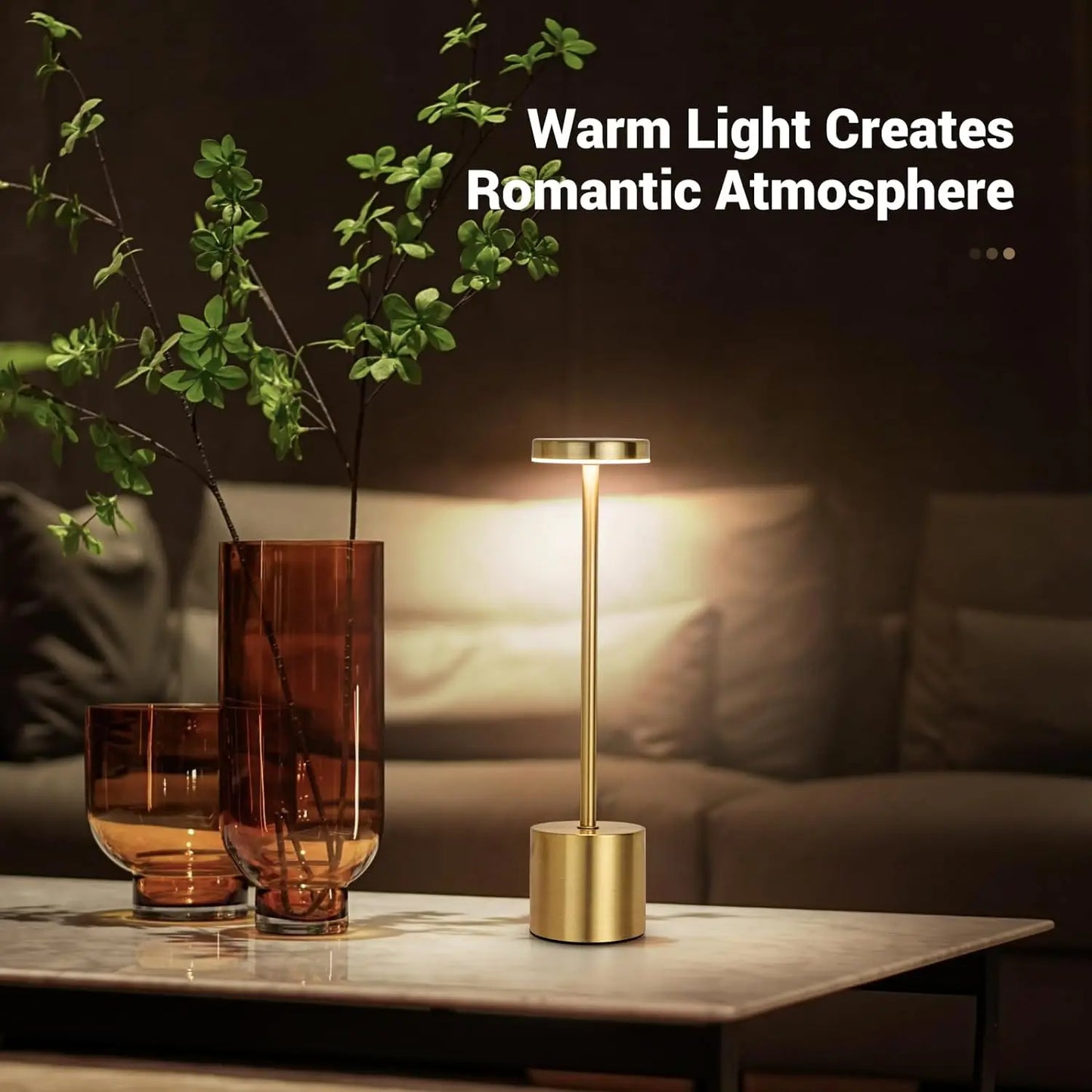 Simple LED Rechargeable Touch Metal Table Lamp Three Colors Bedside