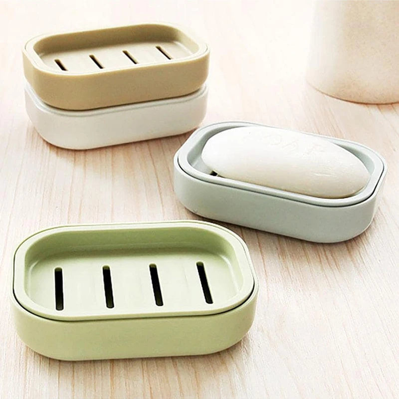 Double Layer Square Soap Dish with Cover Plastic Drain Soap Box