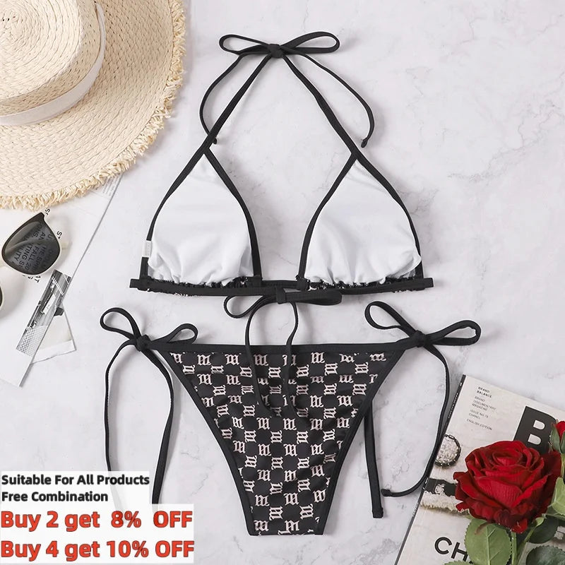 Sexy Rear Tie Fastening Bikini Set Summer Swimsuit S-XL Two Piece
