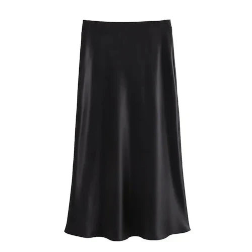 TRAFZA 2024 Y2K Casual Women Long Skirt Spring Elastic High Waisted