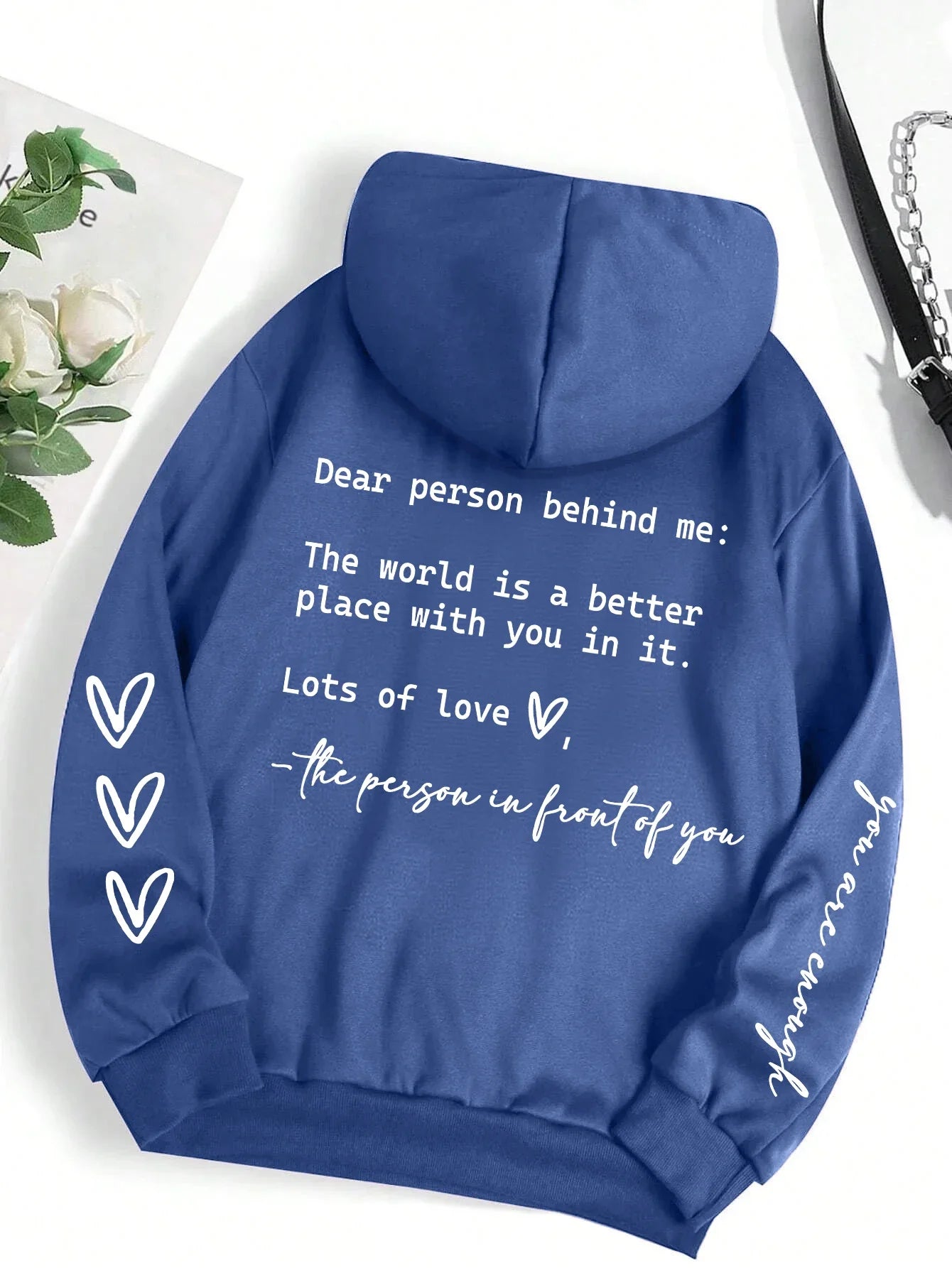 Dear Person Behind Me Letter Graphic Print Hoody Women's Fashion Soft Sweatshirt Autumn Warm Fleece Hooded Casual Loose Tops