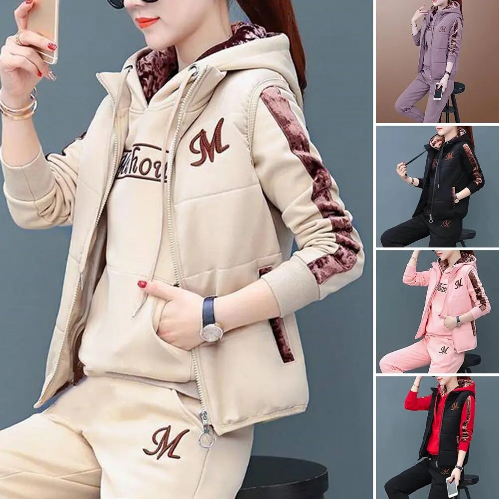 Fashion Warm Three Piece Set Women Outfit 2022 Fall Winter Thicken