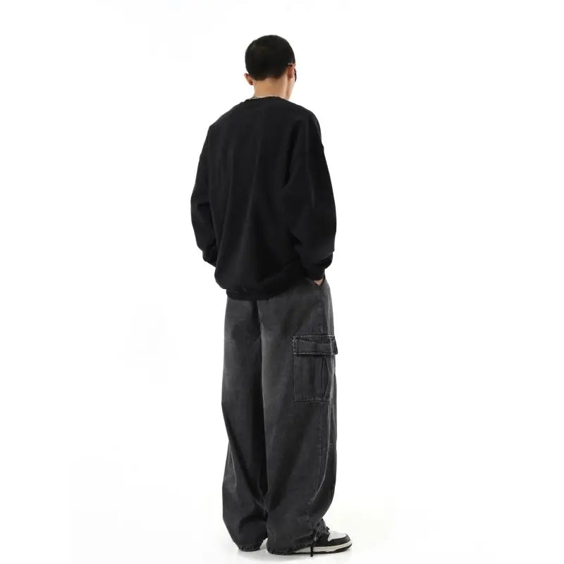 Y2k Black Baggy Cargo Jeans Trousers Men Streetwear Casual Hippie