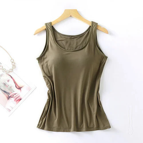 2025 Women's Vest Tops With Built In Bra Neck Vest Padded Slim Fit