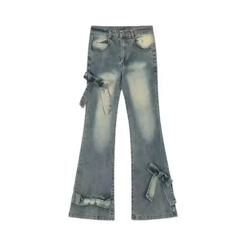 Y2K American Retro Washed Oversized Bow Micro-flared Jeans Women’s New