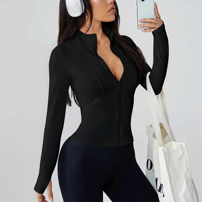 Yoga wear women's spring and summer stand-up collar zipper jacket slimming sun-protective long-sleeved high-end and fitness top
