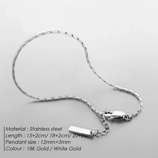 eManco 1.3MM Hammered Wire Chain White Gold Bracelet Simple Men's No Color Loss Waterproof Hand Jewelry