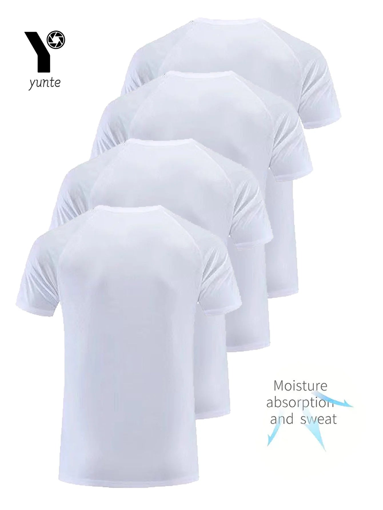 Round Neck T-Shirt 4-Pack White Ultra-Light Men's Quick Drying