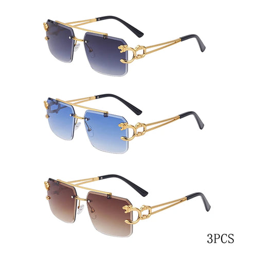 Fashion Metal Leopard Rimless Sunglasses Double Bridges Gradient Ocean