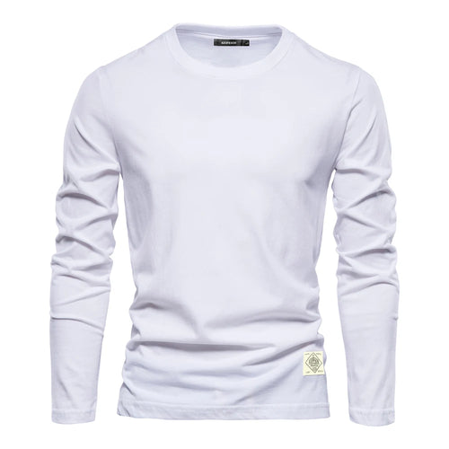 Men‘s T-shirts 100% Cotton Long Sleeve Casual Tops Solid Color High