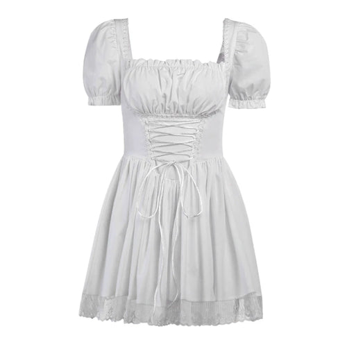 Women’s Sweet Puff Sleeve A-line Dress Summer Fairycore Lolita Solid