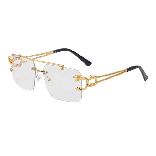 Fashion Metal Leopard Rimless Sunglasses Double Bridges Gradient Ocean