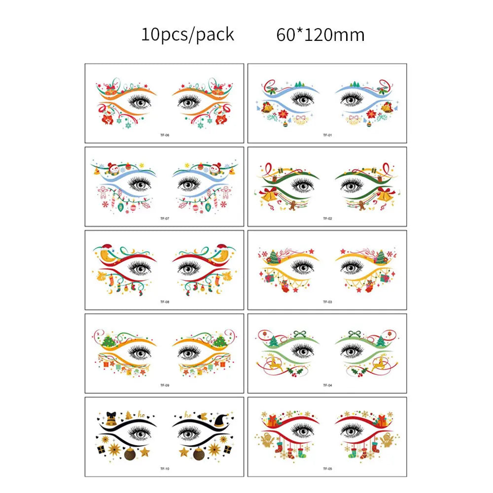 10pcs Halloween Facial Makeup Temporary Tattoo Stickers Waterproof Eye Decoration Tattoo