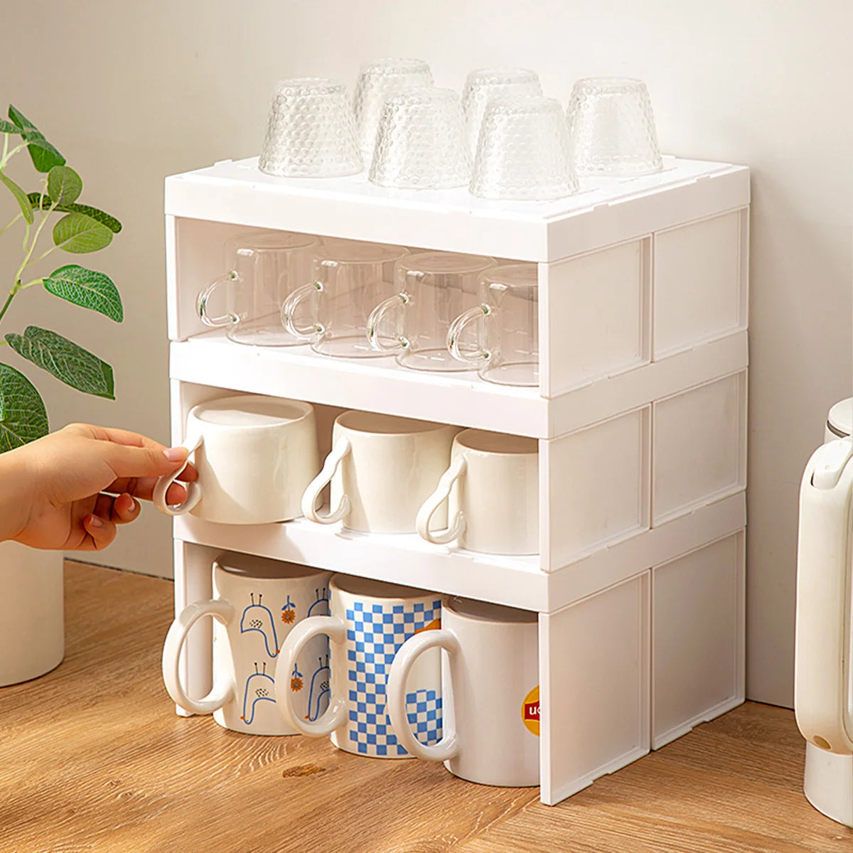 WORTHBUY Cabinet Water Cup Storage Rack Stackable Cup Holder Large