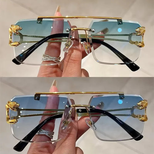 1pcs Retro Frameless MEN'S AND WOMEN'S Sunglasses, Fashionable, Nickel