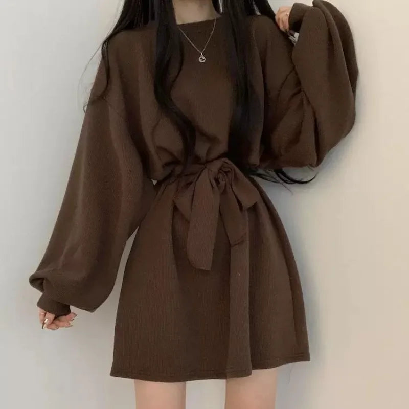 Solid Dresses Women Above Knee S-3XL Clothes Baggy Minimalist High