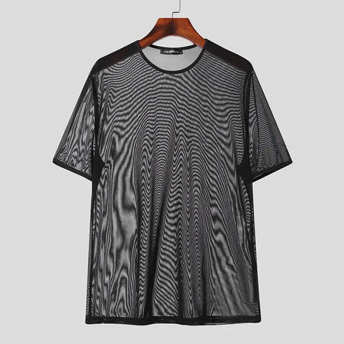 2024 Men T Shirts Mesh Transparent O-neck Short Sleeve Streetwear Men