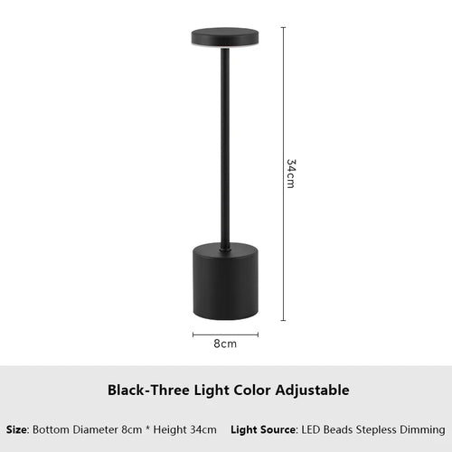 USB Rechargeable LED Table Lamp Touch Switch Three Colors Metal Desk