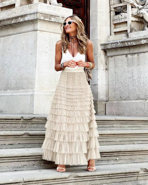 Casual Womens Solid Ball Gown Long Skirt Tulle High Waist Pleated Tutu