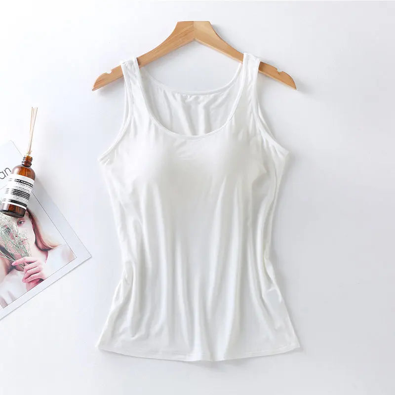 2025 Women's Vest Tops With Built In Bra Neck Vest Padded Slim Fit