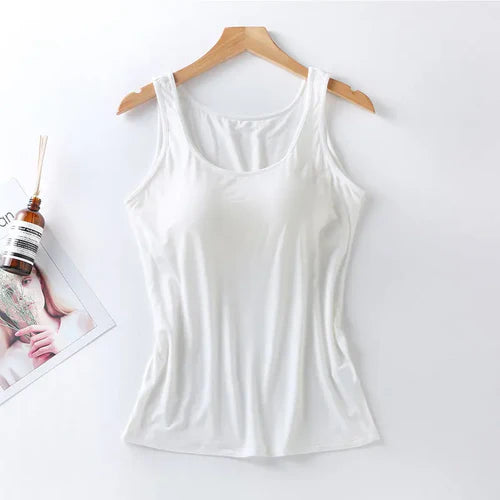 2025 Women's Vest Tops With Built In Bra Neck Vest Padded Slim Fit