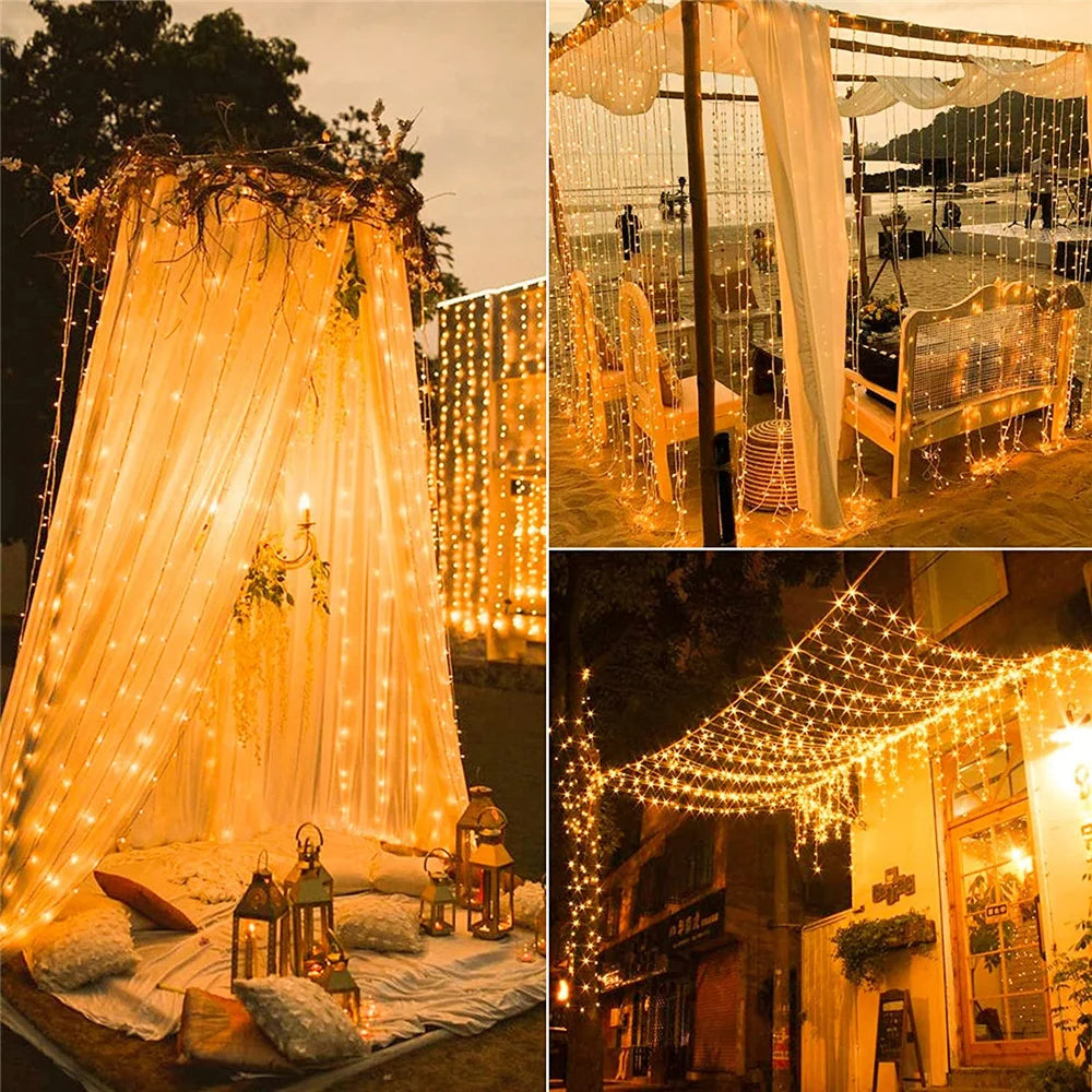 Solar Curtain Light LED Outdoor Waterproof 300leds Garland Decoration