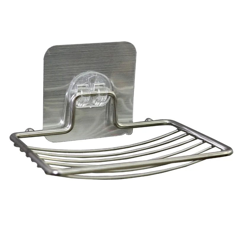 1pc-Stainless Steel Soap Rack Punch-free Nail-free Bathroom Single