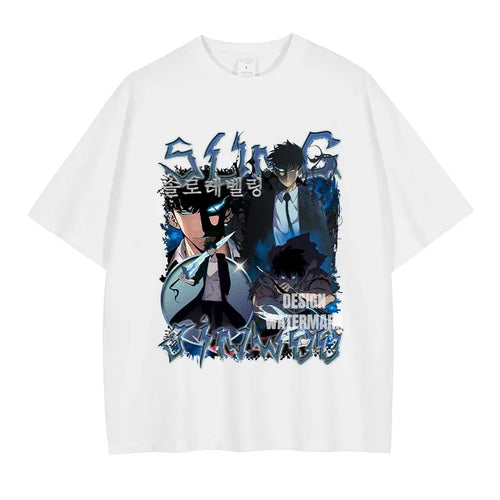 Anime S-Solo L-Leveling Shirts Vintage Washed Sung Jin-Woo T-shirt