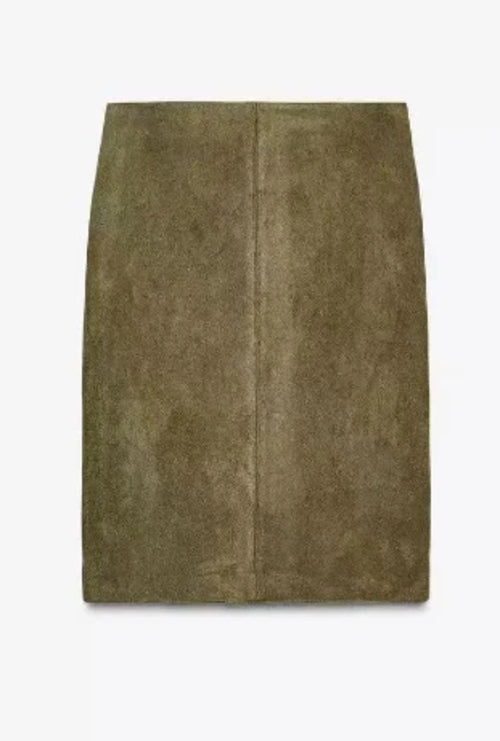 Women Green Suede Short Jacket Fashion Full Sleeve Zipper Lapel Pocket