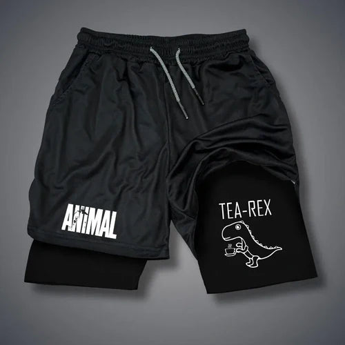 Cartoon Duck Print Men's Shorts Summer Double Layer Letter Print
