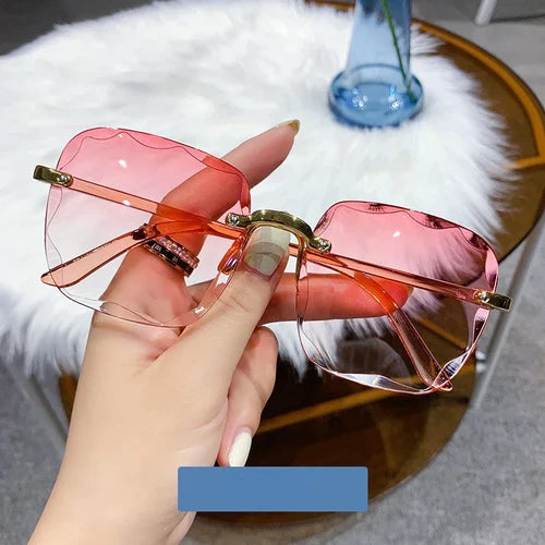 Square Rimless Fashion Sunglasses for Women Men Summer Gradient Sun