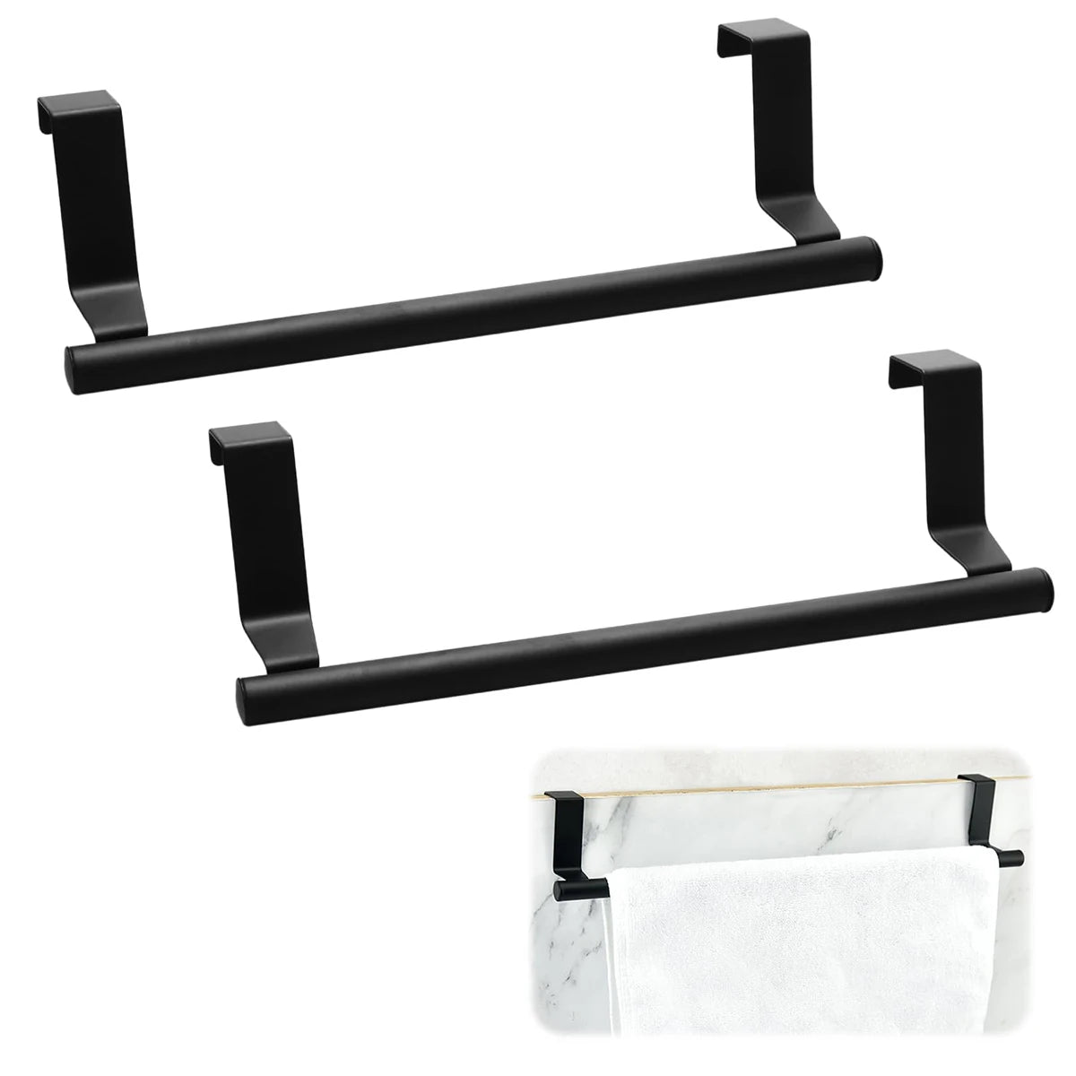 Black Towel Rack No Drilling 23CM Hanging Kitchen Towel Rack Cabinet
