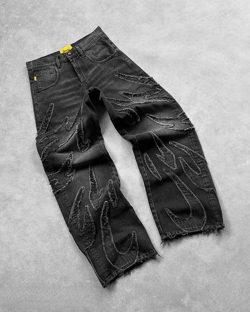 Baggy Jeans for Men Y2k Hip Hop Distressed Retro Black Pants
