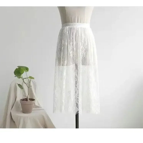 2 Length Elegant Black Skirt White Lace Transparent Long Tulle Skirt