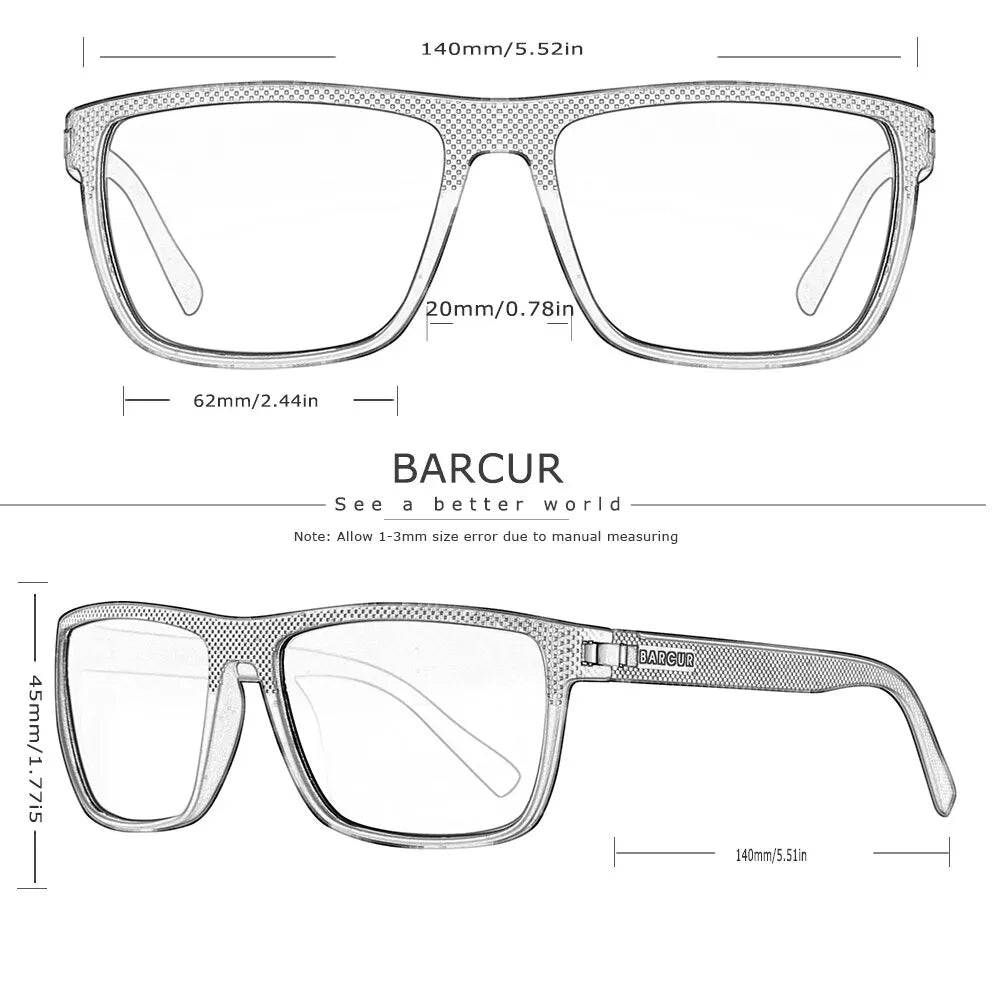 BARCUR Design TR90 Sunglasses Men Polarized Light Weight Sports Sun
