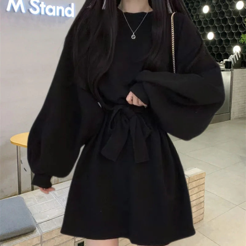 Solid Dresses Women Above Knee S-3XL Clothes Baggy Minimalist High