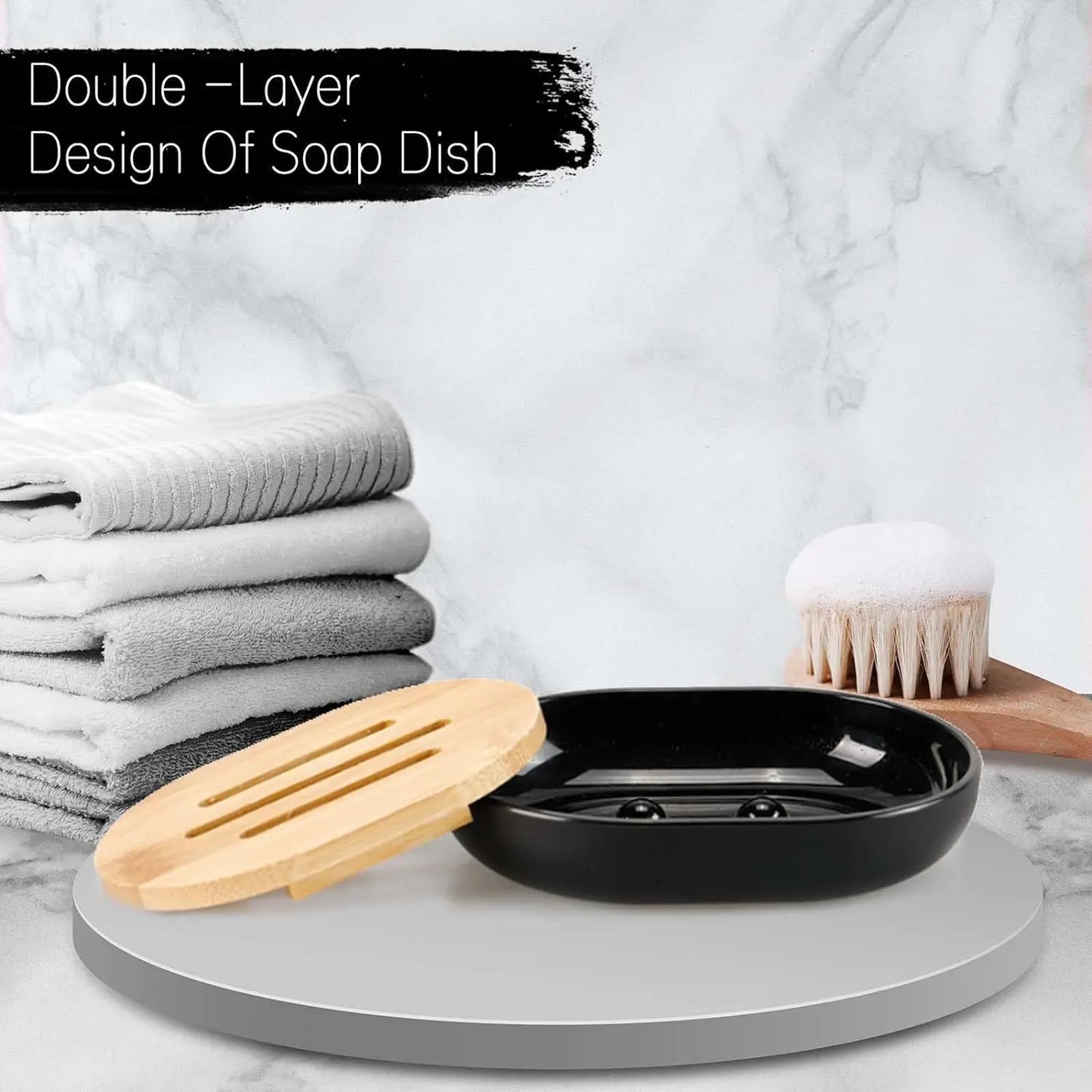 4-piece black bathroom accessories set, plastic toothbrush holder with