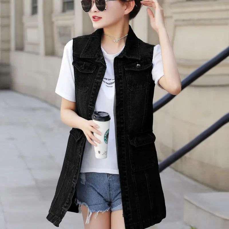 Women's Denim Vests 2025 Spring Summer Ripped Long Hole Jeans