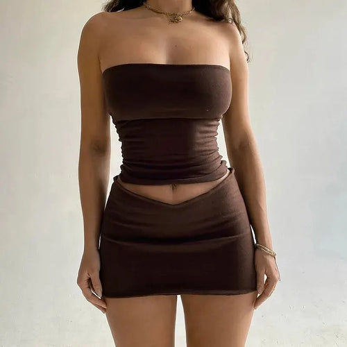 Hawthaw Women 2024 Summer Tube Tops Mini Skirts Party Club Two Piece