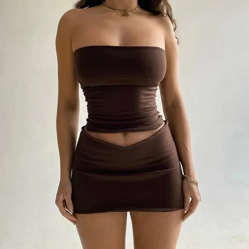 Hawthaw Women 2024 Summer Tube Tops Mini Skirts Party Club Two Piece