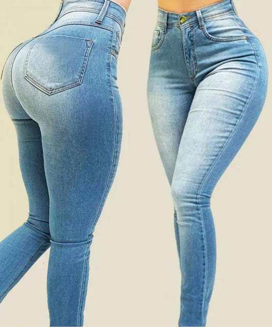 Woman's pure color jeans denim high waist jeans street play cultivate
